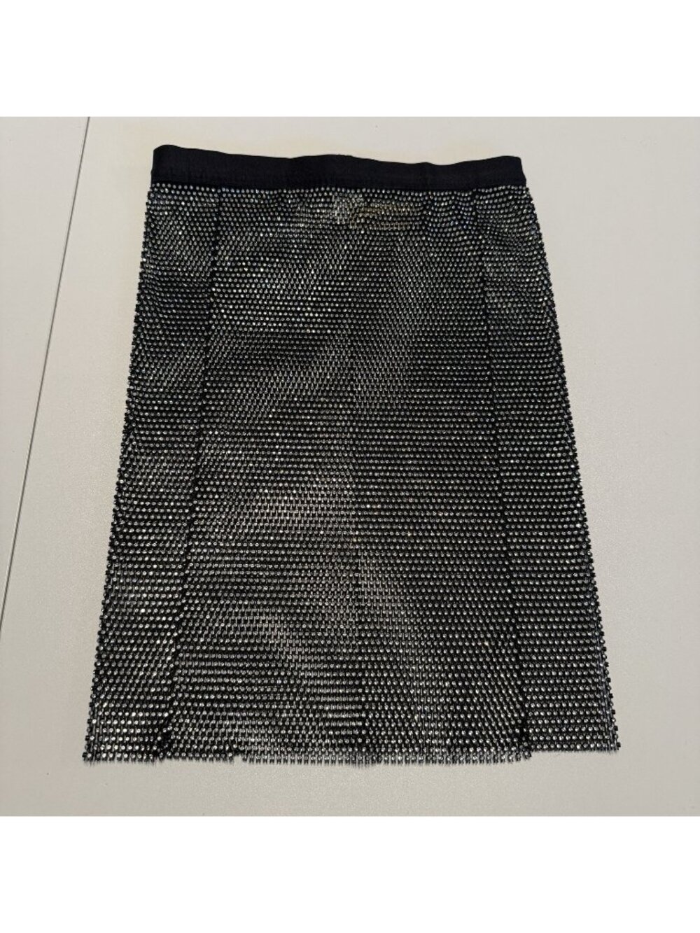 Hot & Delicious Black Rhinestone Mesh Midi Skirt Crystal Festival Rave Sheer S